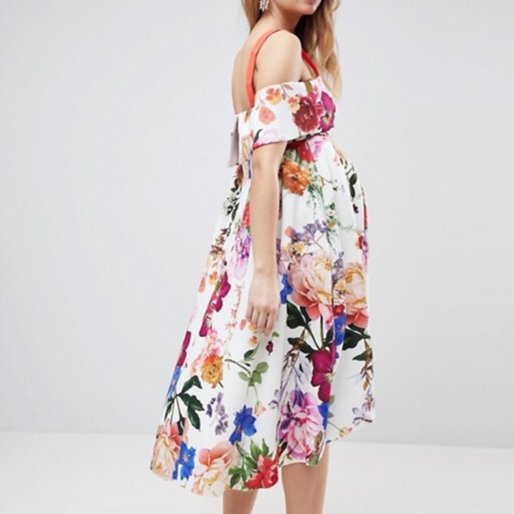 Floral cold shoulder maternity dress